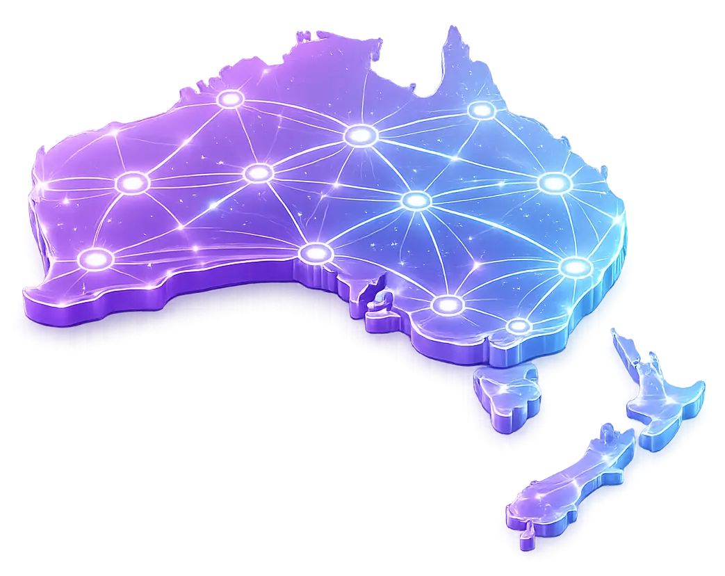 Illustrated map of Australia showing connected onshore data infrastructure